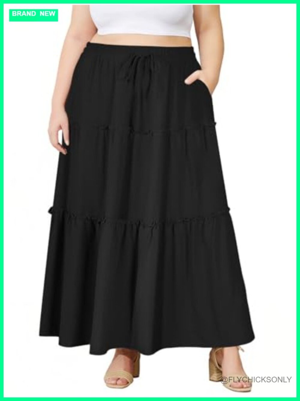 Plus Size Tiered Maxi Skirt with Pockets Flowy A-Line Long Skirt